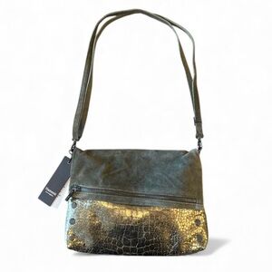 Hanmit VIP Large Euca Gray Suede/Nilo Gunmetal Snake Rivet Crossbody or Clutch